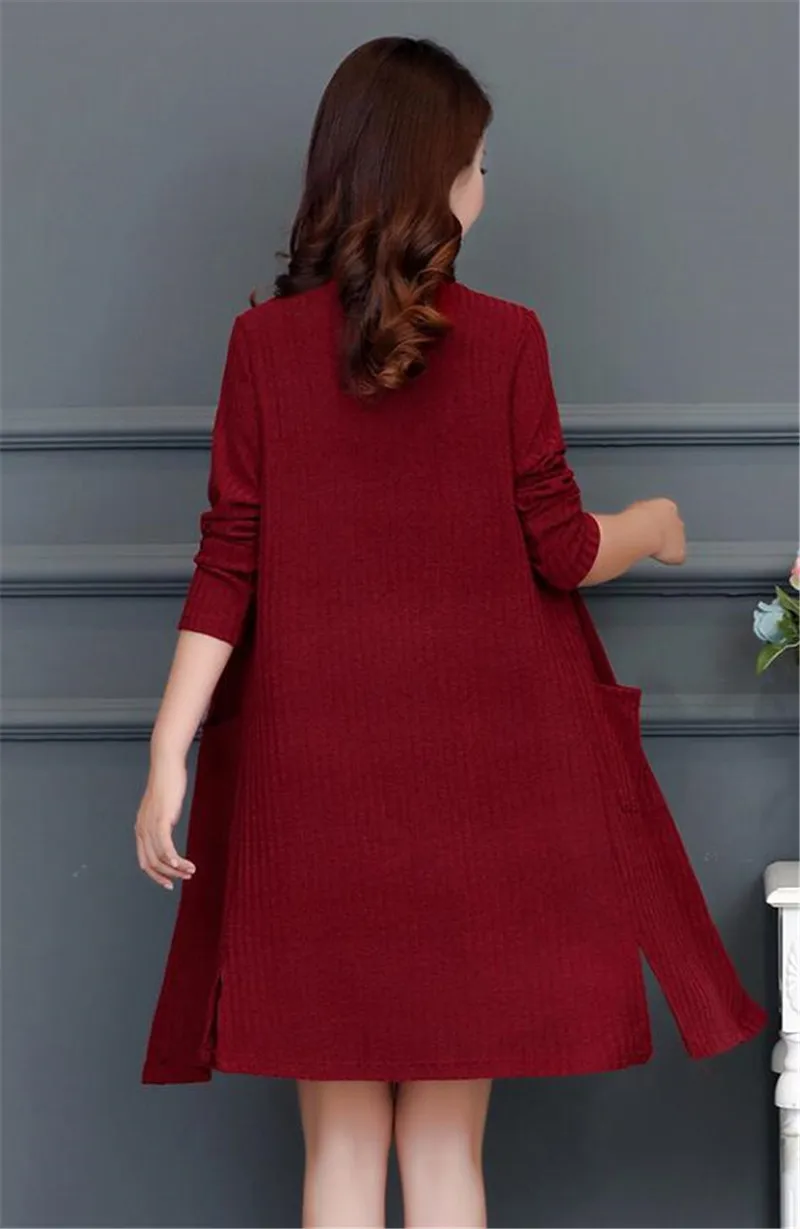 Корейская мода размера плюс 4xl 5xl однотонный длинный кардиган большого размера с карманами вязанный осенний Свободный XL-5XL женский свитер PZ1660