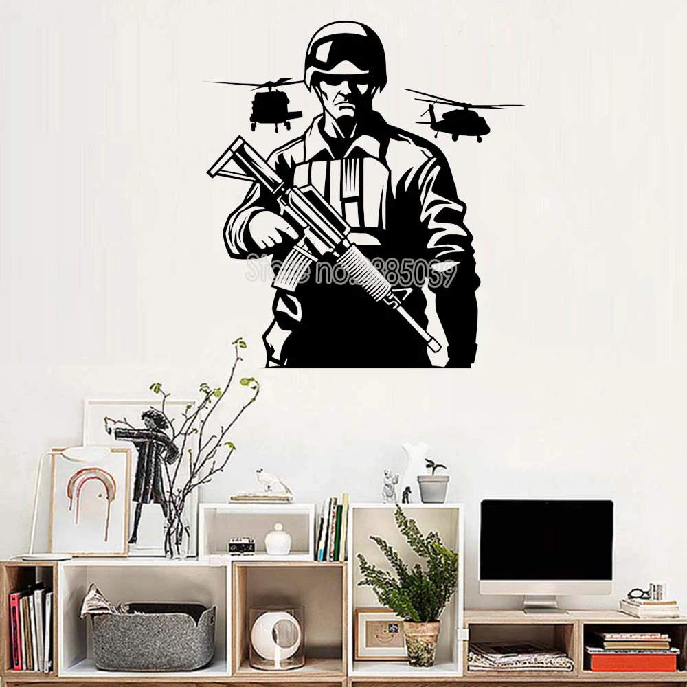 Новое поступление Виниловая наклейка на стену армейский солдат вертолет