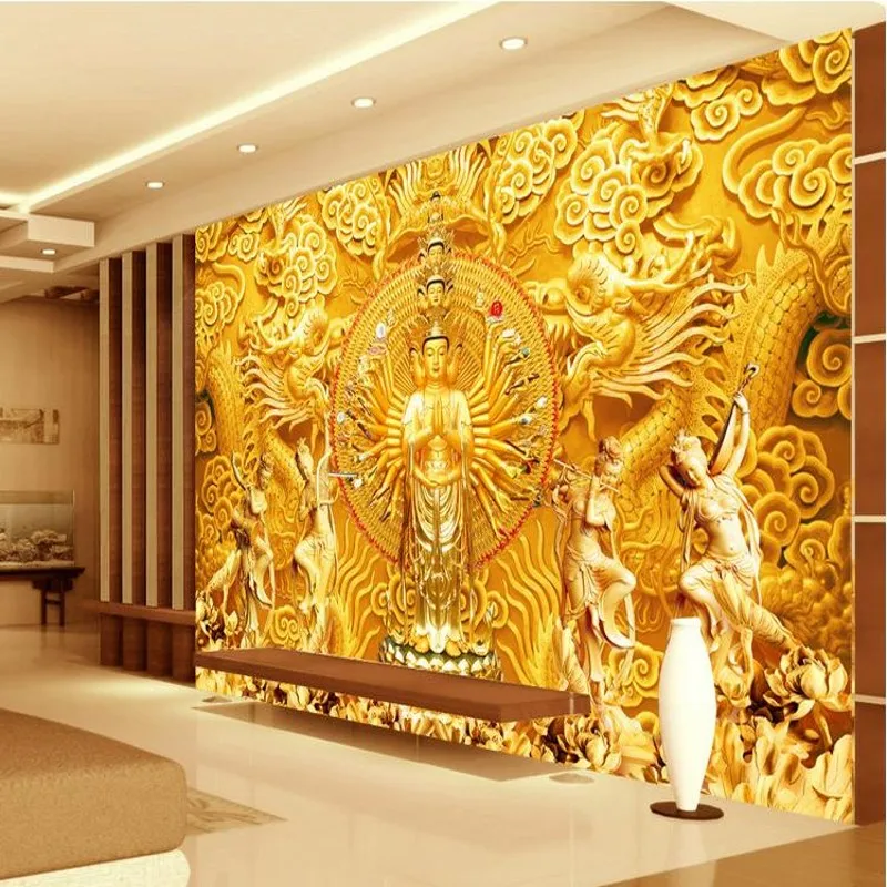 Фотообои на заказ 3D стерео фон для гостиной ТВ Золотой Будда | Обустройство дома