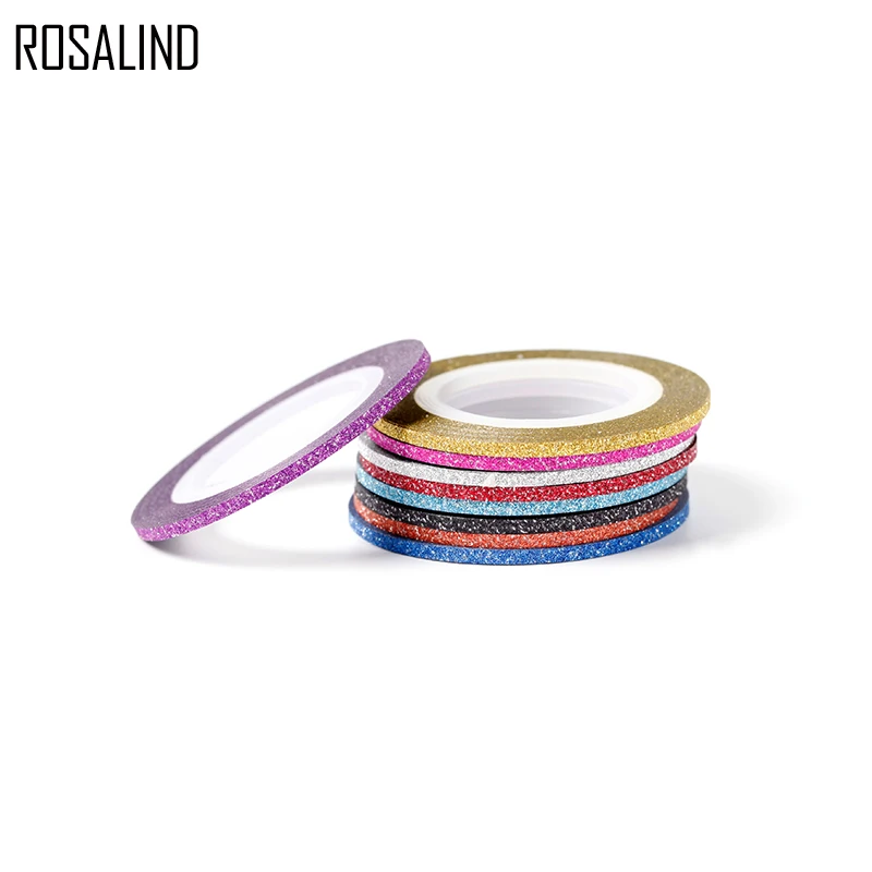 ROSALIND 10 Rolls Matte Glitter Nail Striping Tape Set 2mm Line Multi Color Tool Art Transfer Sticker Decals Kit | Красота и здоровье