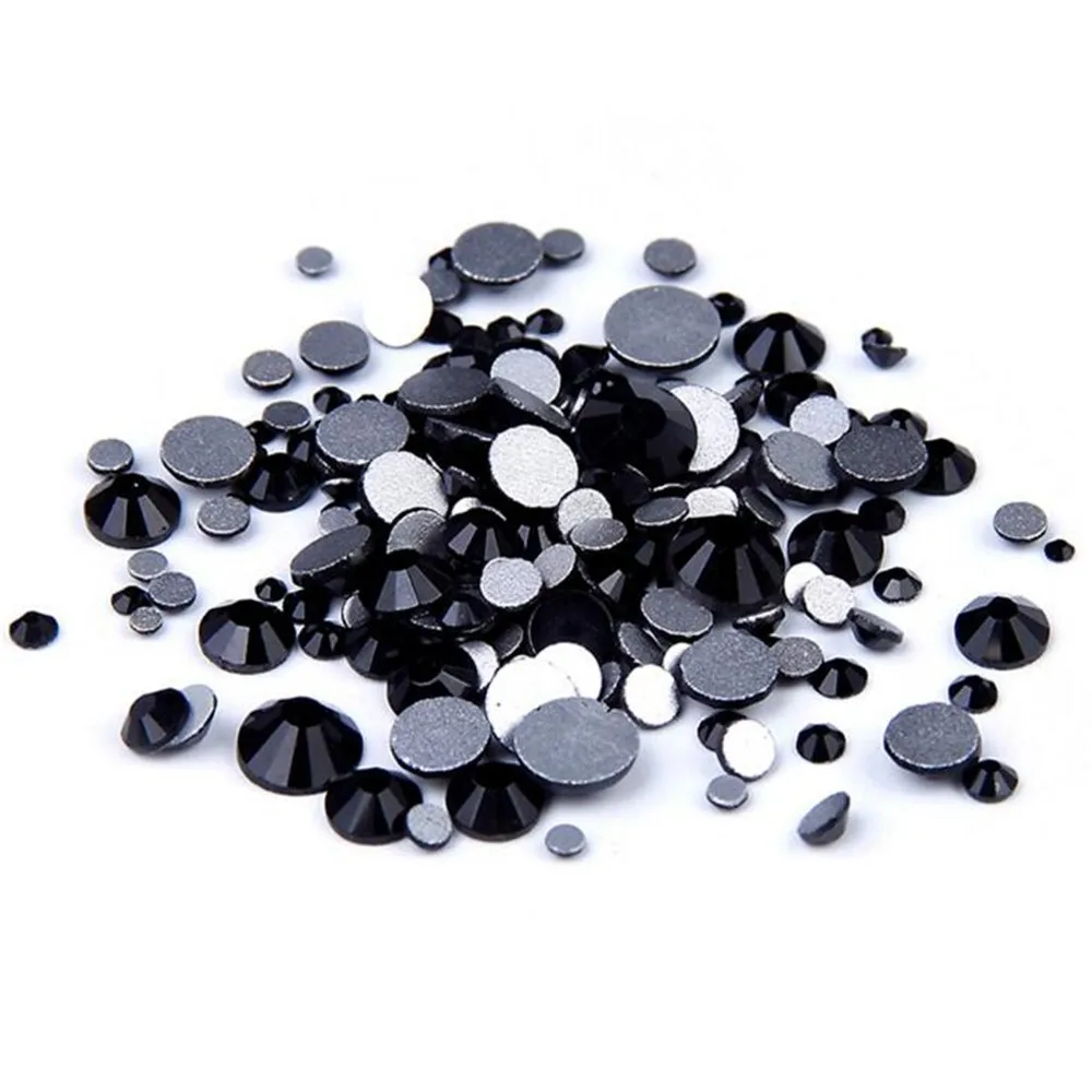 SS3-SS50 Размер россыпью Bling Black Jet Color Round плоские прозрачные Стразы DIY без горячей