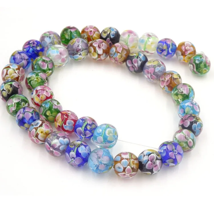 10 мм Цветные глазурованные стеклянные бусины ожерелье из бусин цветов Maken