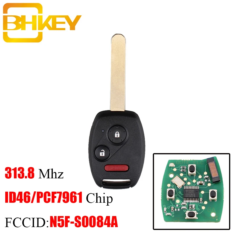 

BHKEY Replacement 3Buttons Remote Key PCF7961 Chip For Honda CRV Fit Accord CR-Z Civic Odyssey N5F-S0084A 313.8Mhz Complete Keys