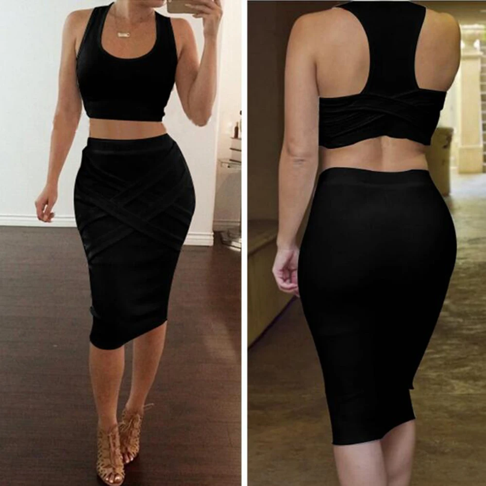 Женский облегающий топ из двух предметов однотонный с высокой талией Клубные