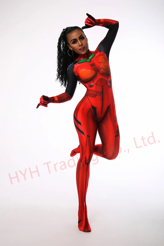 Asuka Langley Soryu костюмы на Хэллоуин для женщин EVA Косплей Костюм унисекс полный тело зентай костюм