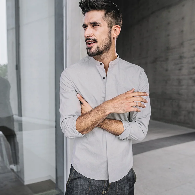 KUEGOU/Новые весенние мужские повседневные рубашки черные серые однотонные для