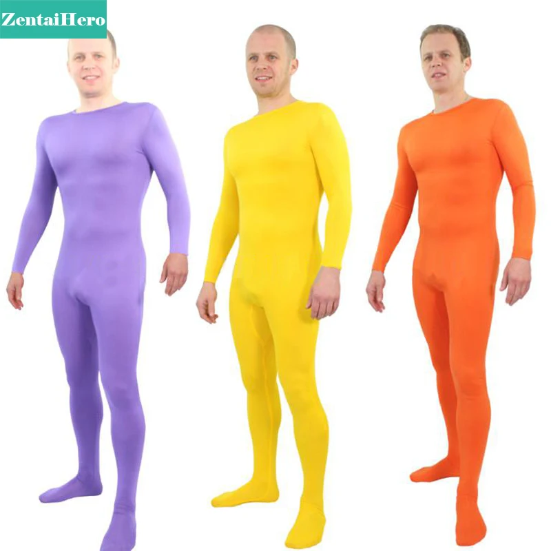 

Hot Sale Sexy Unitard Solid Color Spandex Lycra Catsuit For Men Zentai Bodysuits No Hood&Hands Back Zipped LS0925