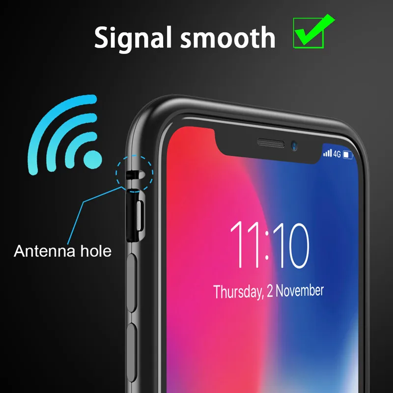 Металлический магнитный чехол для iPhone XR XS MAX X 8 7 6S Plus с закаленным стеклом