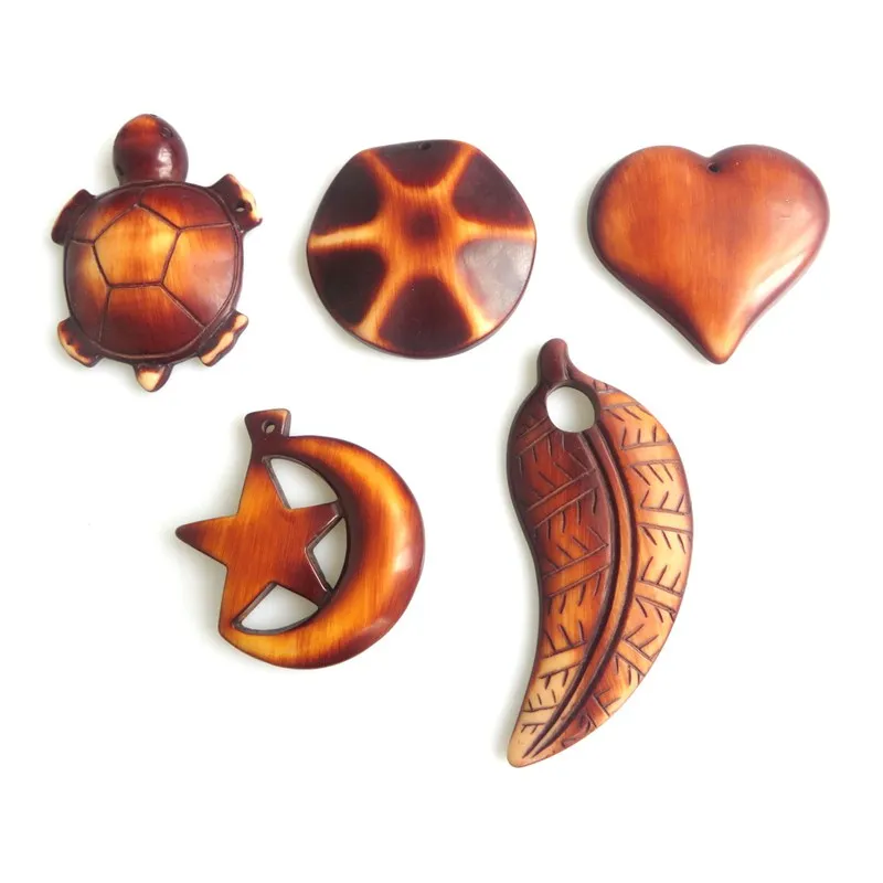 2 шт Ретро Бохо этнический стиль большой деревянный кулон Черепашки Листья