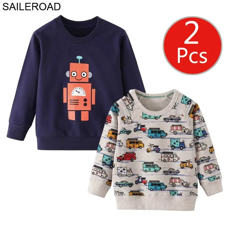9019 9012 same photo SAILEROAD 2 шт. Толстовка для детей мультфильм автомобиль теплая толстовка для детей с длинным рукавом футболки осень мальчики одежда 4 года - Цвет: 9019 9012 same photo