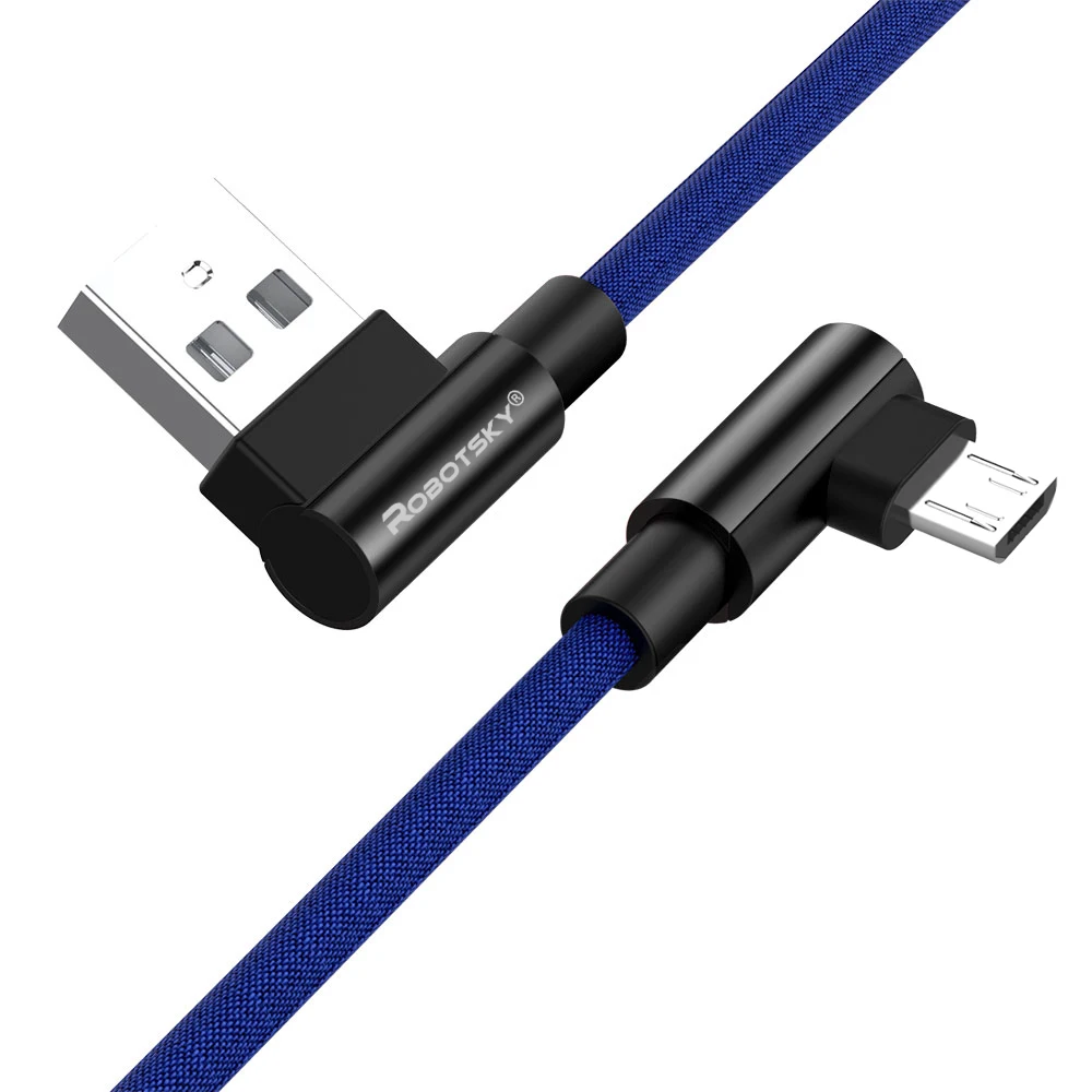 Blue 2.4A Micro USB 90 градусов кабель для быстрой зарядки нейлоновая оплетка для мобильного телефона USB кабель для передачи данных для samsung S6 S7 Xiaomi huawei LG - Цвет: Blue