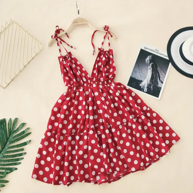 Женское праздничное платье ALPHALMODA в горошек с открытой спиной на бретельках v