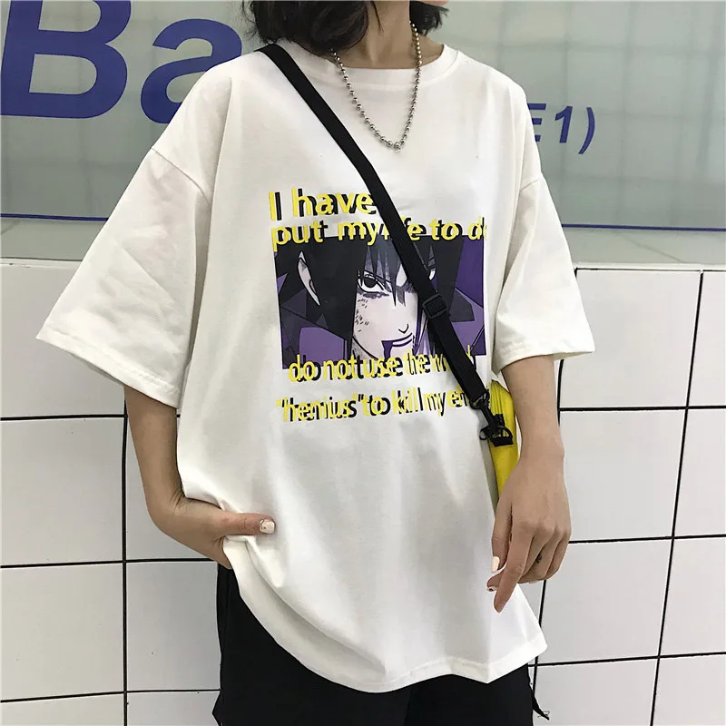 White-6 Harajuku футболка уличная Мужская/Женская летняя футболка размера плюс с коротким рукавом для пары Повседневная футболка с принтом Наруто забавная футболка для влюбленных - Цвет: White-6