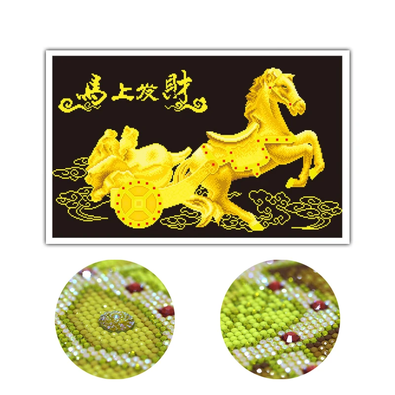 

3D Diy Diamond Painting Cross Stitch 5D Diamond Embroidery Kits Mosaic Special Shaped Gold Horse Decor