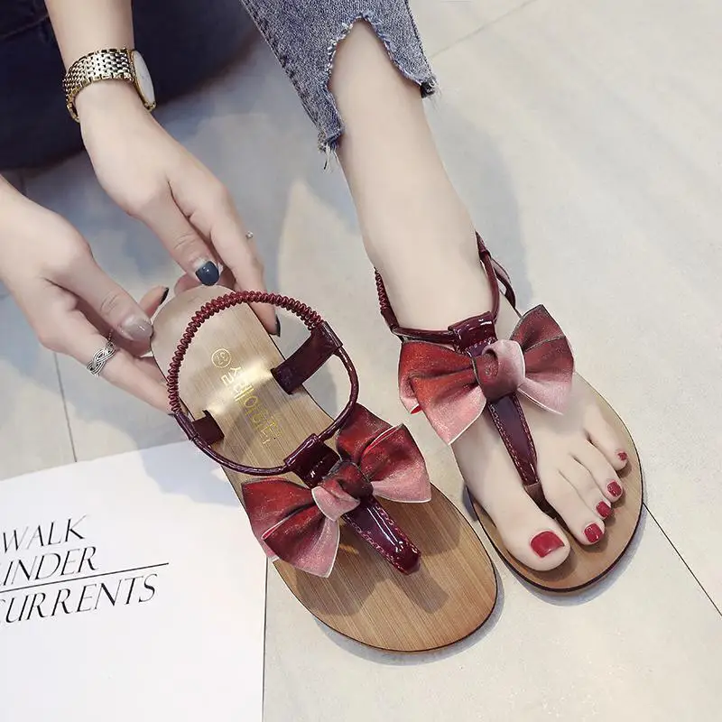 Новый стиль женская обувь с бантом на ремешке римская пляжная мягкие сандалии