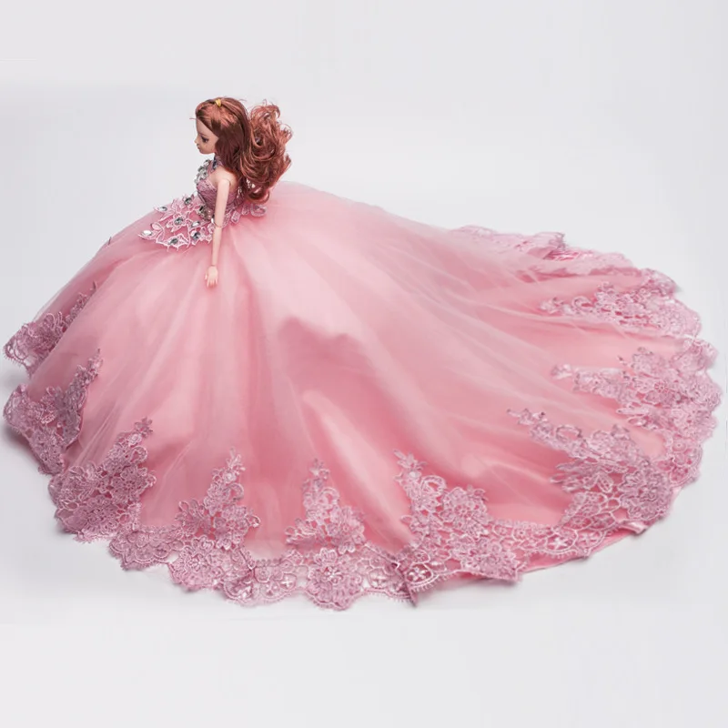 Мини платье невесты со шлейфом для свадебной куклы одежда принцессы мечты