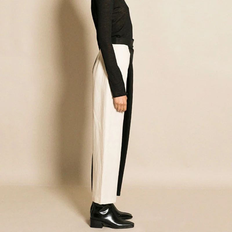 TWOTWINSTYLE Лоскутные широкие брюки для женщин Высокая талия на молнии большой размер