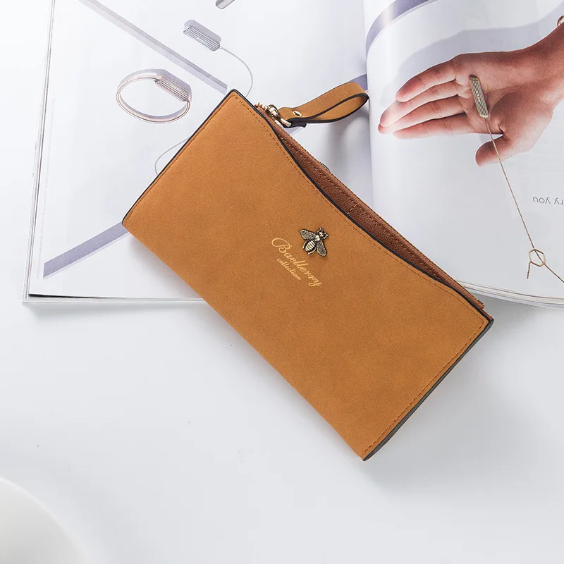 Baellerry новые модные женские сложенные Длинные кошельки на молнии для девочек Кошельки для монет скраб PU Кожаный Клатч мешочек, держатели карт леди Carteira - Цвет: Yellow brown
