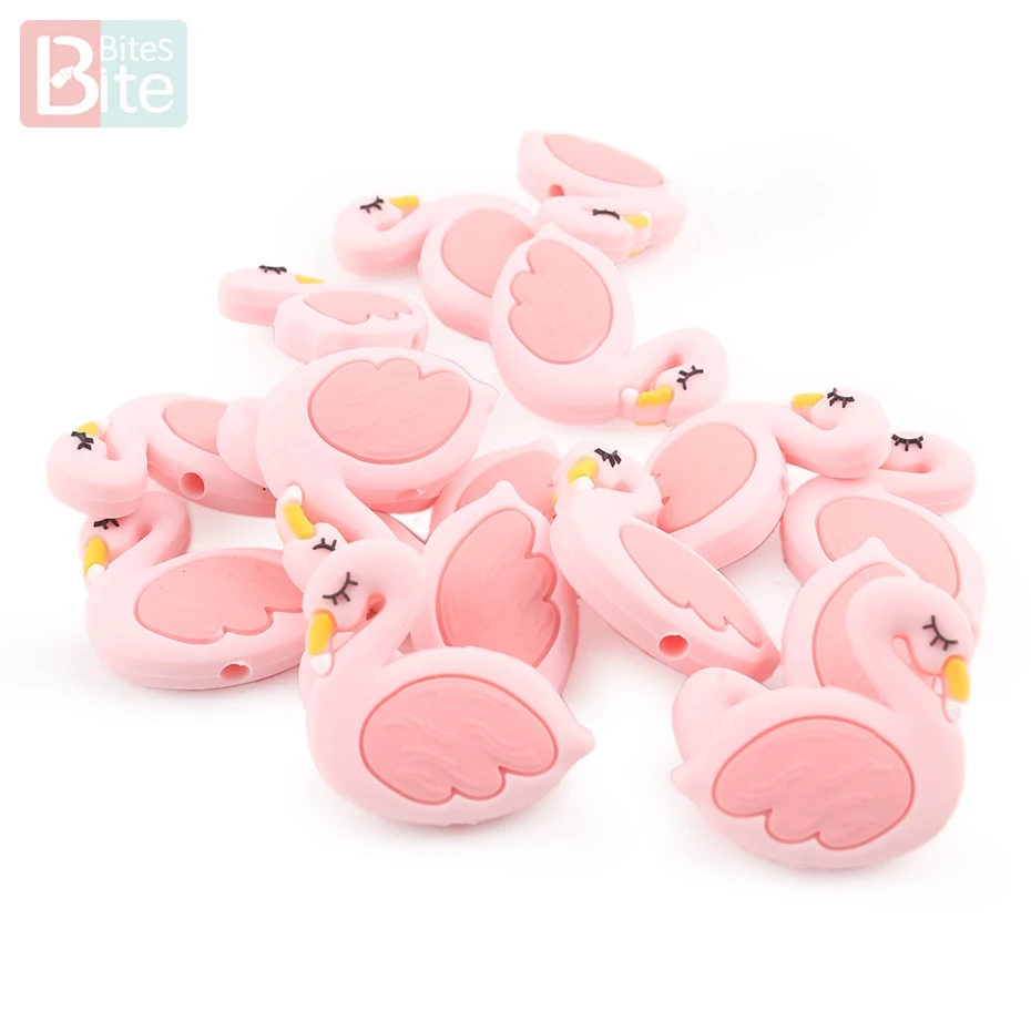 

Bite Bites 3pc Mini Flamingo Silicone Beads Baby Teething Food Grade Silicone Perle Making Chew Necklace Teething Baby Teether