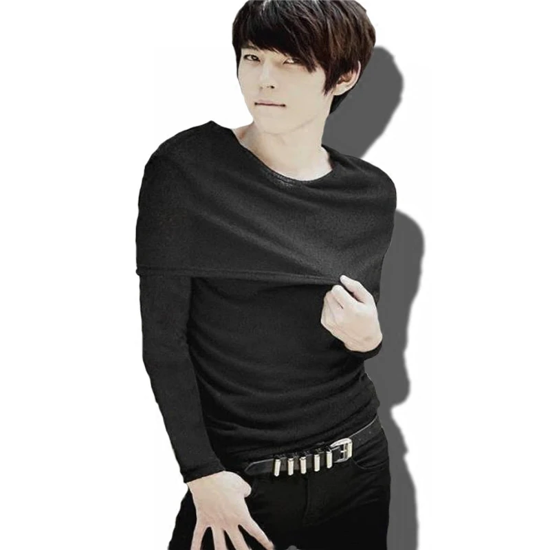 2018 New spring men's section Metrosexual long sleeved T-shirt yuppie stylist slim fashion personality Lapel backing clothes | Мужская