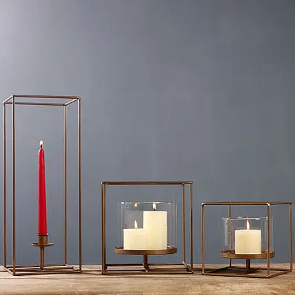 

Nordic Simple American Geometry Square Iron Candleholder Modern Home Dining Room Bar Desktop Decoration Arrangements