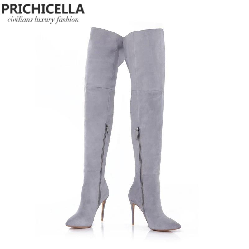 PRICHICELLA/Сапоги до бедра из натуральной кожи; Сапоги выше колена на шпильке с острым носком; size34-42