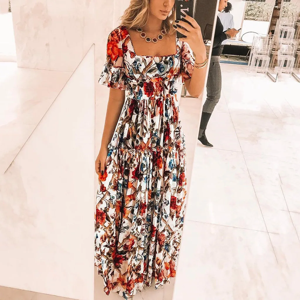 2019 женское повседневное летнее Ретро винтажное платье с коротким рукавом и