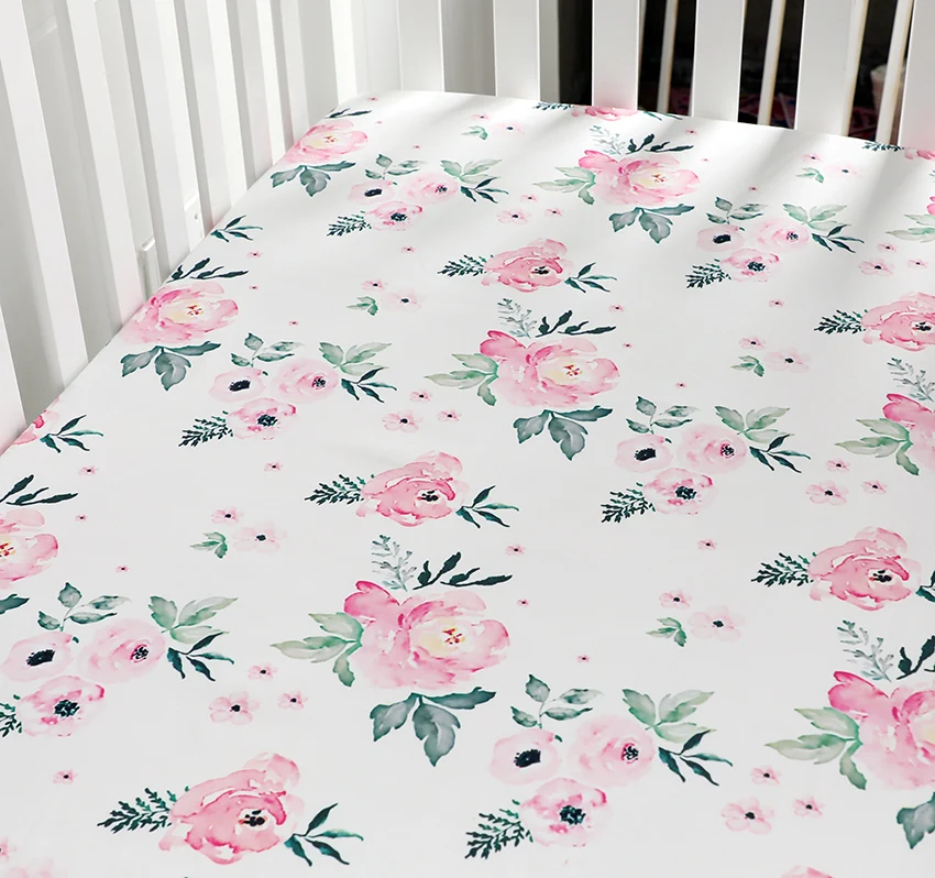 

Baby Floral Fitted Crib Sheet Girl's Bed Mattresses fits Standard Crib 28*52 inches (Pink Floral)