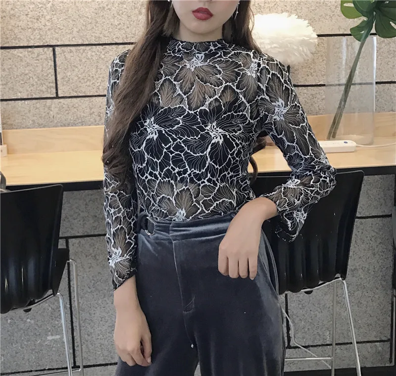 new fashion brand autumn/summer style Women's Clothing Blouses black lace chiffon Shirts Female prairie chic tops vetement femme |