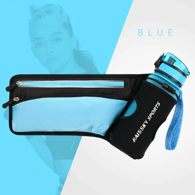 Blue With Bottle HAISSKY держатель для бутылки спортивный беговой поясной чехол для iPhone X XS Max 6s 7 8 Plus поясная сумка для samsung S10 Plus huawei Xiaomi - Цвет: Blue With Bottle