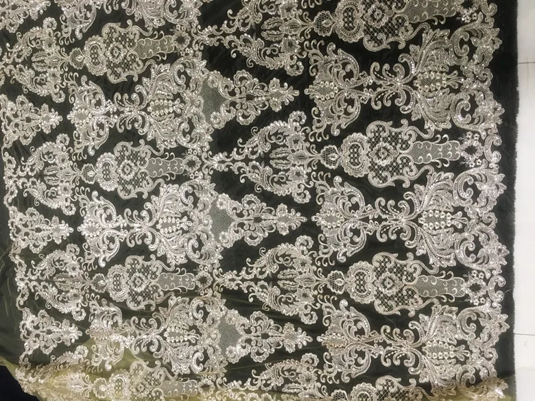 Gold Lace Black and Ivory Color Corded Wedding Lace Fabric with Sequins - 1 Yard/lot Sequins Embroidered Lace Fabric image 5