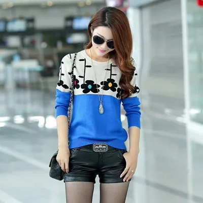 2016 New Women Sweaters Pullovers Winter Flower Print Lady Knitted Top Plus Size Casual Sweater Tunic Red Blue Pink Green S~3XL | Женская