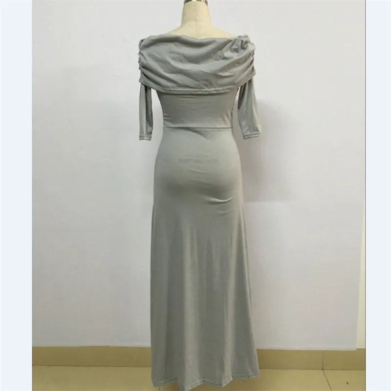 New fashion 2016 spring&ampfall women sheath elegant dress sexy slash neck solid grey causal womens party long maxi dresses TM327 | Женская