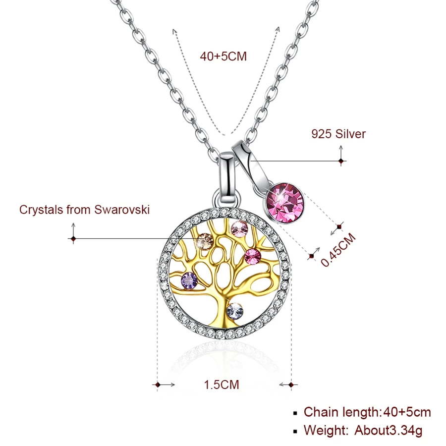 MALANDA дизайн кристалл от Swarovski Глод цвет Дерево жизни круглый кулон ожерелья для
