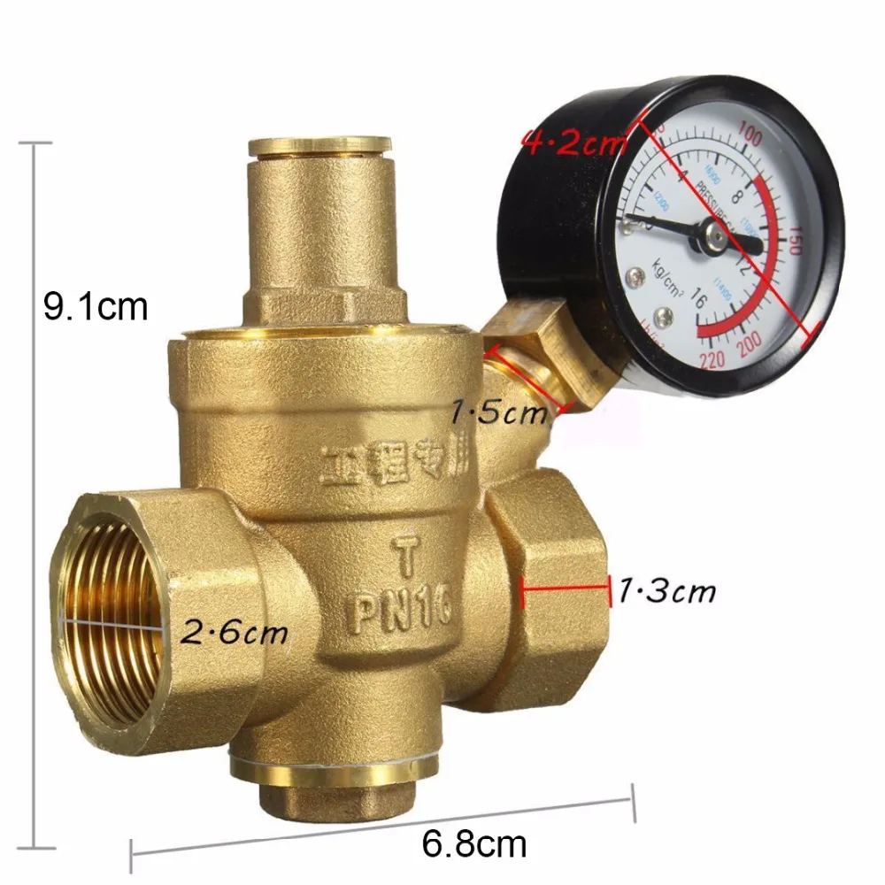 

1pc Water Pressure Reducing Valve DN20 NPT 3/4'' Brass Regulator Valve With Gauge Meter Adjustable For Home Supply