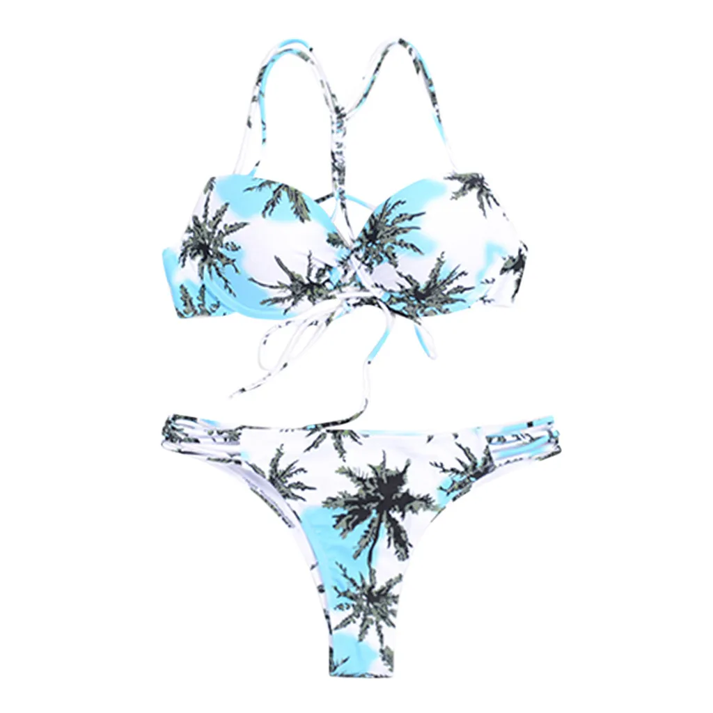 women's swimming suit push up swimsuit bikini Women Lace Up Printed Padded Push-up Bathing Suit Bikini Set Swimwear Swimsuit C4 | Спорт и