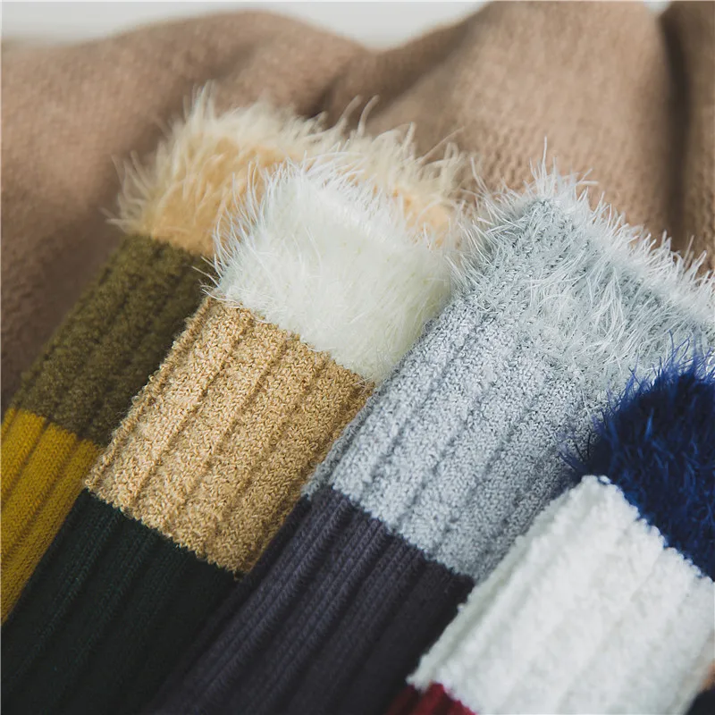 

New Autumn and Winter New Cotton locust Feathers Yarn Groin Terry In The Tube Personality Trend Fashion Warm ladies Happy Socks
