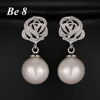 be8 brand beauty pearl rose shape exquisite aaa cubic zirconia drop earrings wedding accessories birthday gifts earrings e 239