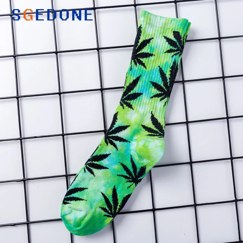 06 High-quality Tie-dyed Maple Leaf Socks Long Fashion Weed Socks Men Skateboard Hiphop Socks Meias Women Couple Cotton Socks 1Pair - Color: 06