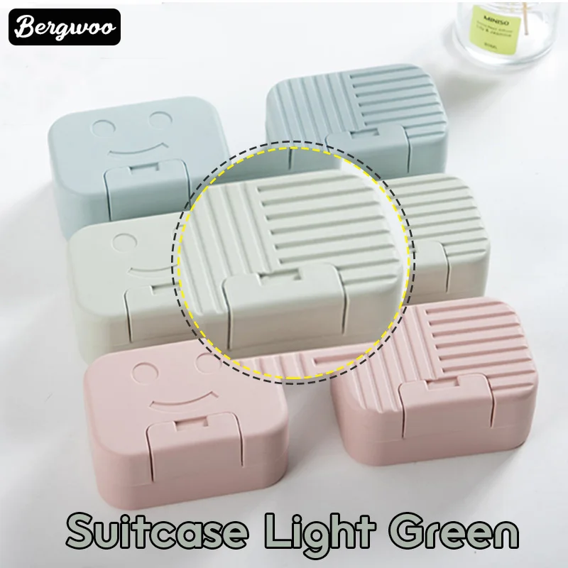 Suitcase Green 1pc Портативная Коробка для мыла для путешествий, чехол для мыла с улыбающимся лицом, пластиковый чехол для мыльницы с крышкой и пряжкой - Цвет: Suitcase Green 1pc
