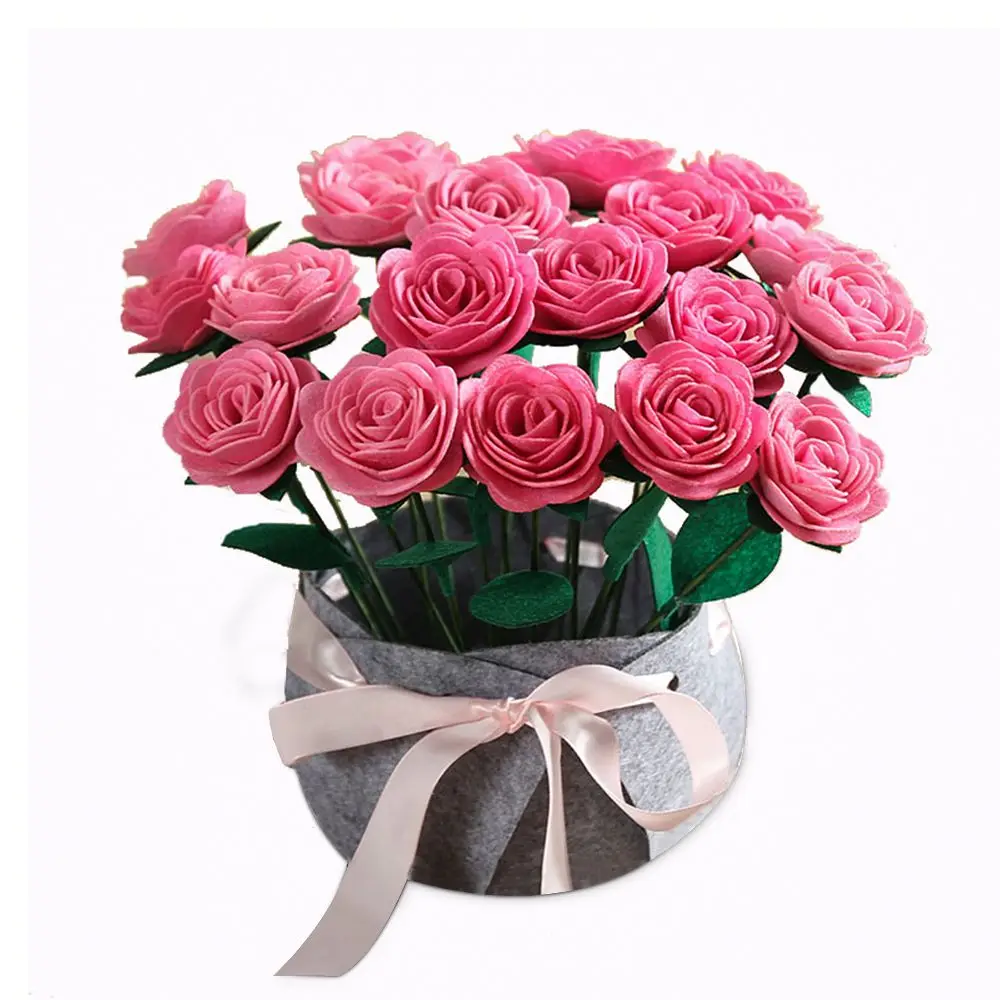 Pink Rose Сделай Сам Набор для рукоделия, вырубка, войлок, сделай сам, упаковка, ручная работа, букет цветов розы, свадебные букеты для невесты, Деревенское украшение для дома - Цвет: Pink Rose