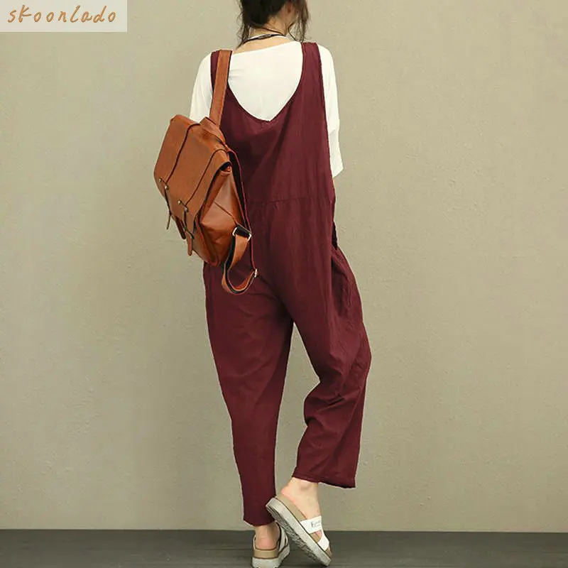 Горячие женские льняные хлопковые комбинезоны повседневные Комбинезоны с