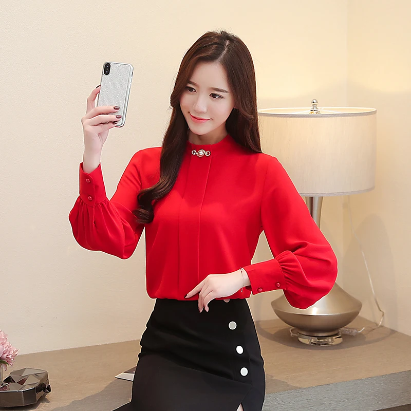 Качественная женская шифоновая блузка Весна Осень с длинным рукавом винтажные