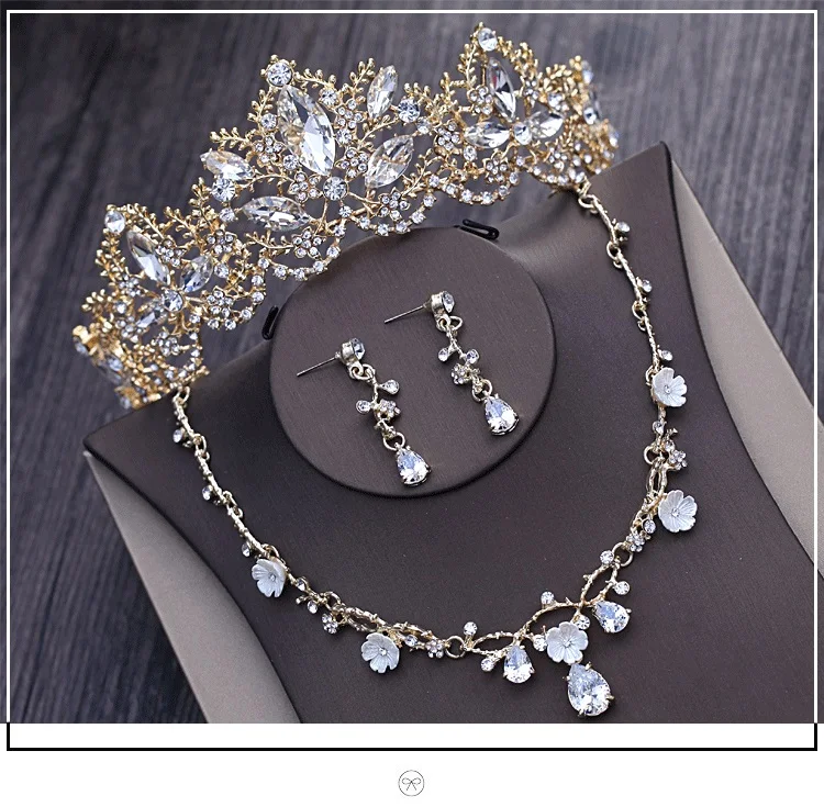 Набор из 3 предметов liga de ouro folha e flor esmalte moda joias com Tiara colar brinco|colar brinco|tiara setbrincos colares |