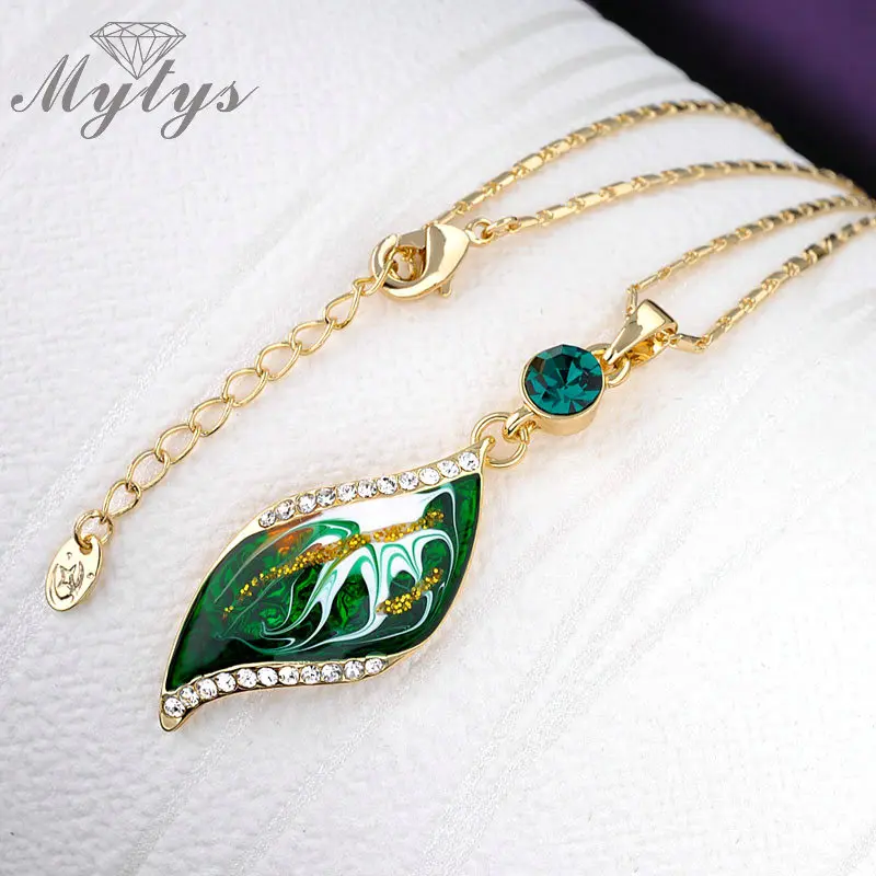 Mytys зеленые Наборы украшений в форме листьев ожерелье и серьги комплект
