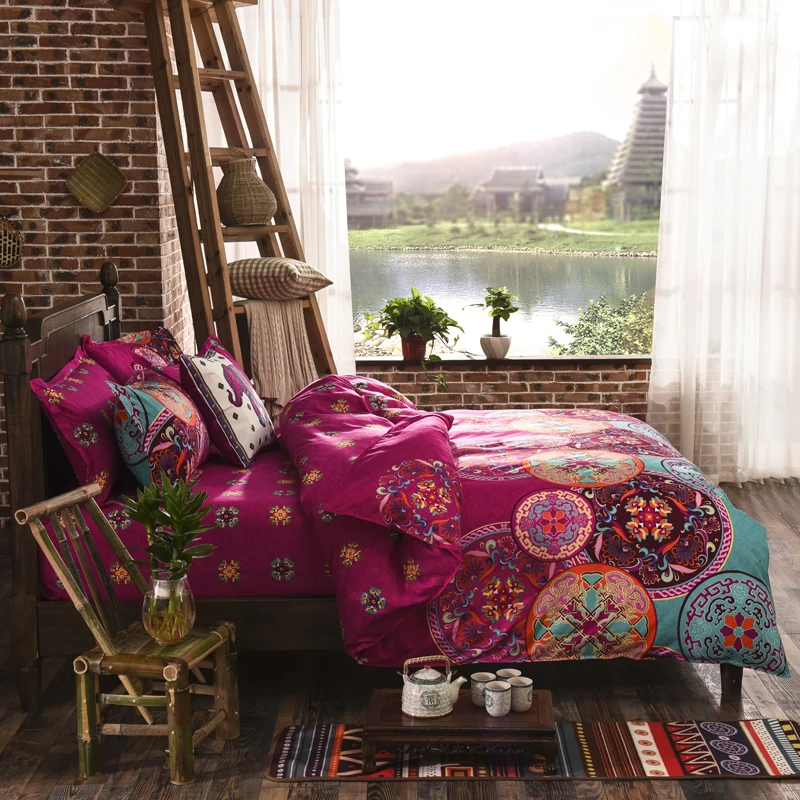 

Bright Pink Mandala Bedding Set Reversible Color Design Boho Duvet Cover Set Bedsheet and Pillowcases Nice Gift Home Wedding