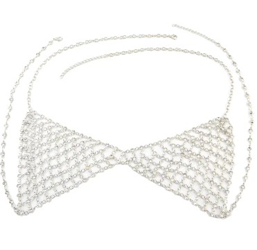 Silver Цыганские сетчатые Стразы, сексуальная полая грудь, цепь для тела, кристалл, бикини, бюстгальтер, жгут, массивное ожерелье, женские Украшения для живота, для тела - Окраска металла: Silver