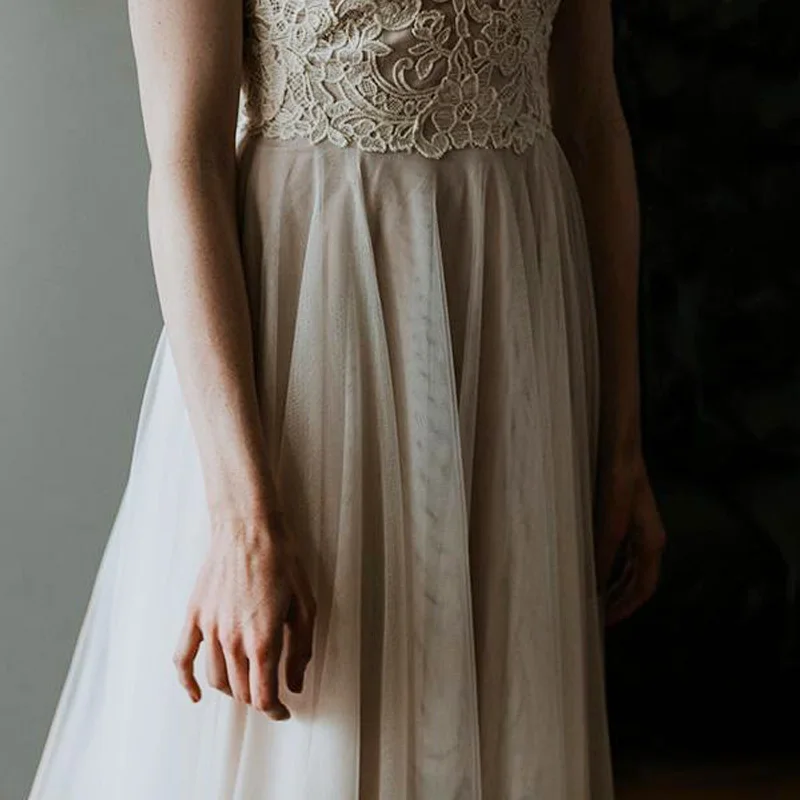 LORIE пляжное Тюлевое свадебное платье Vestido de noiva скромный кружевной топ свадебное платье в стиле бохо Холтер с открытыми плечами Китай индивидуальный заказ