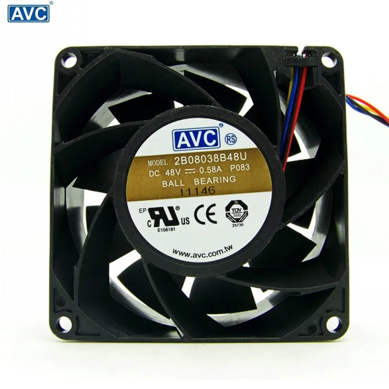 Вентилятор охлаждения для AVC 2B08038B48U 48V 0.58A 8 см 8038 4 P PWM Case мощный 80*80*38 мм|case cooling