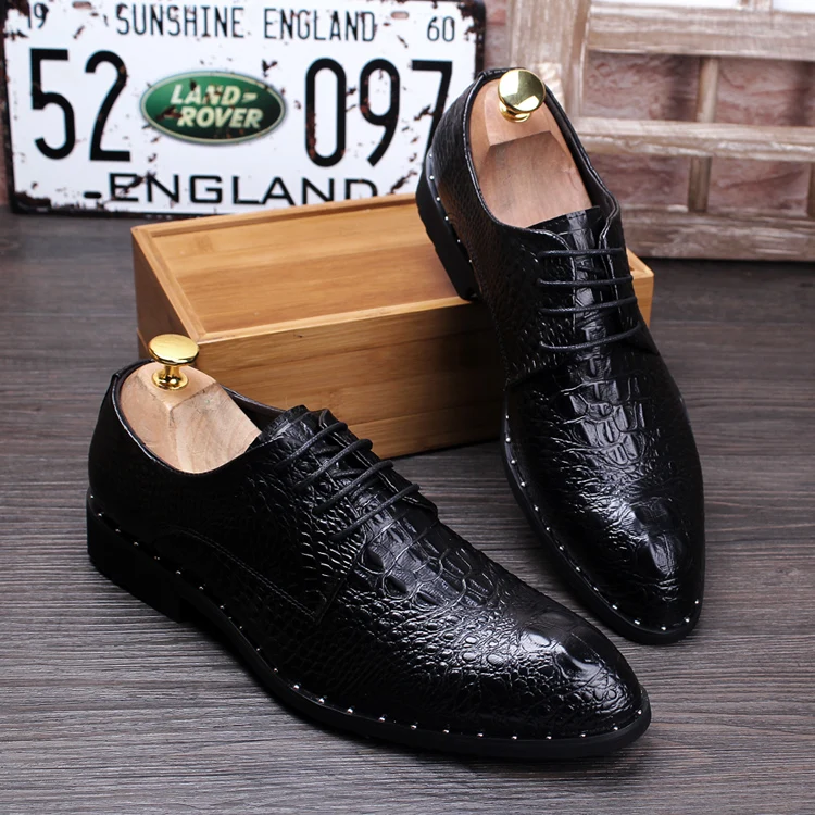 Мужские туфли-оксфорды с крокодиловым лицевым покрытием Цвет черный